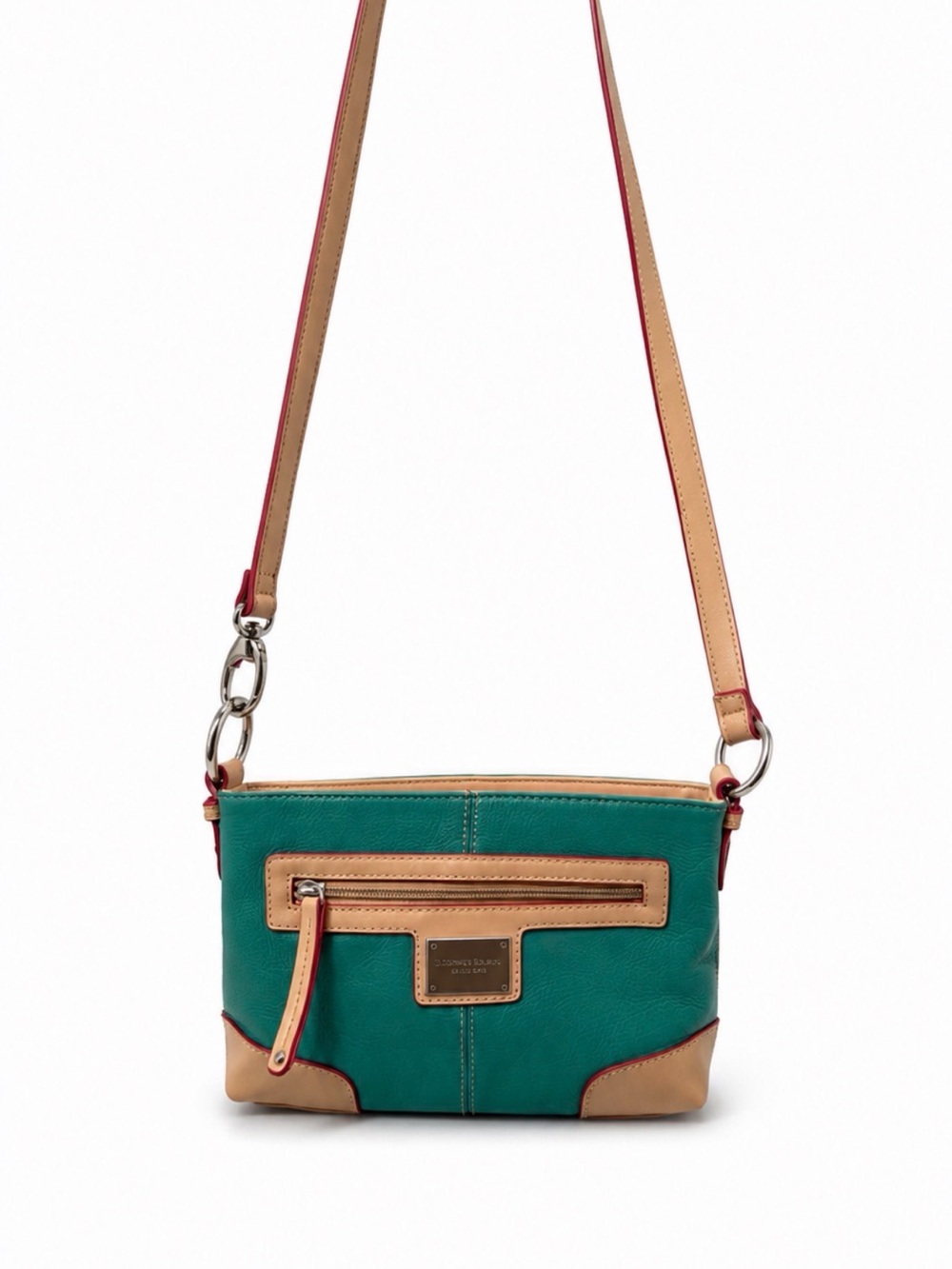 Tignanello Teal and Tan Leather Crossbody Bag